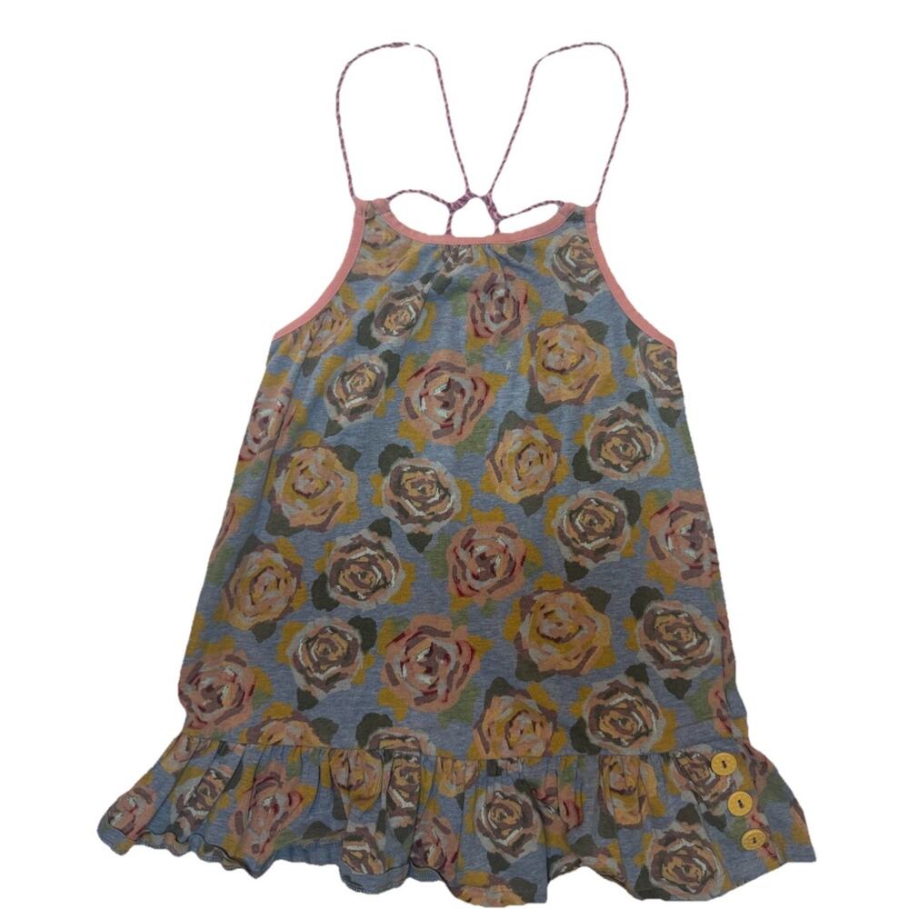 Matilda Jane Girls Size 8 Blue Floral Tunic Top Ruffle Hem Tie Strap